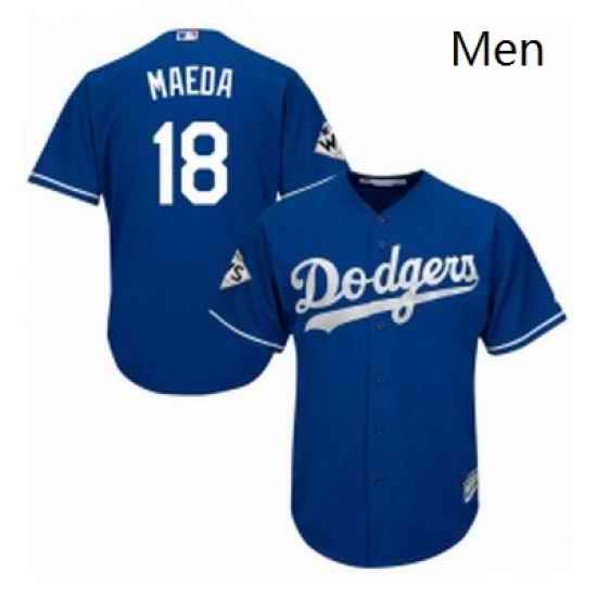 Mens Majestic Los Angeles Dodgers 18 Kenta Maeda Replica Royal Blue Alternate 2017 World Series Bound Cool Base MLB Jersey